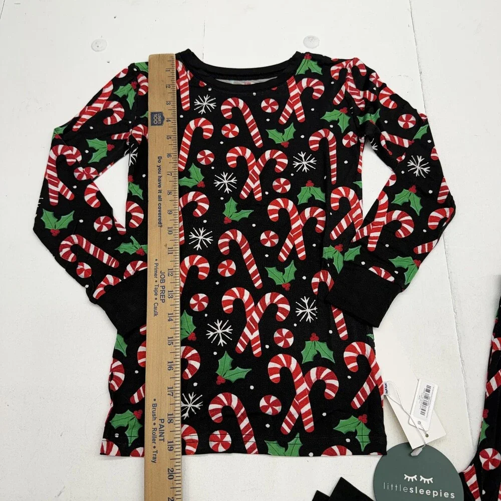 Little Sleepies Pajama Set Kids 7-8 Black Merry Mints Candy Cane 2 Piece PJs